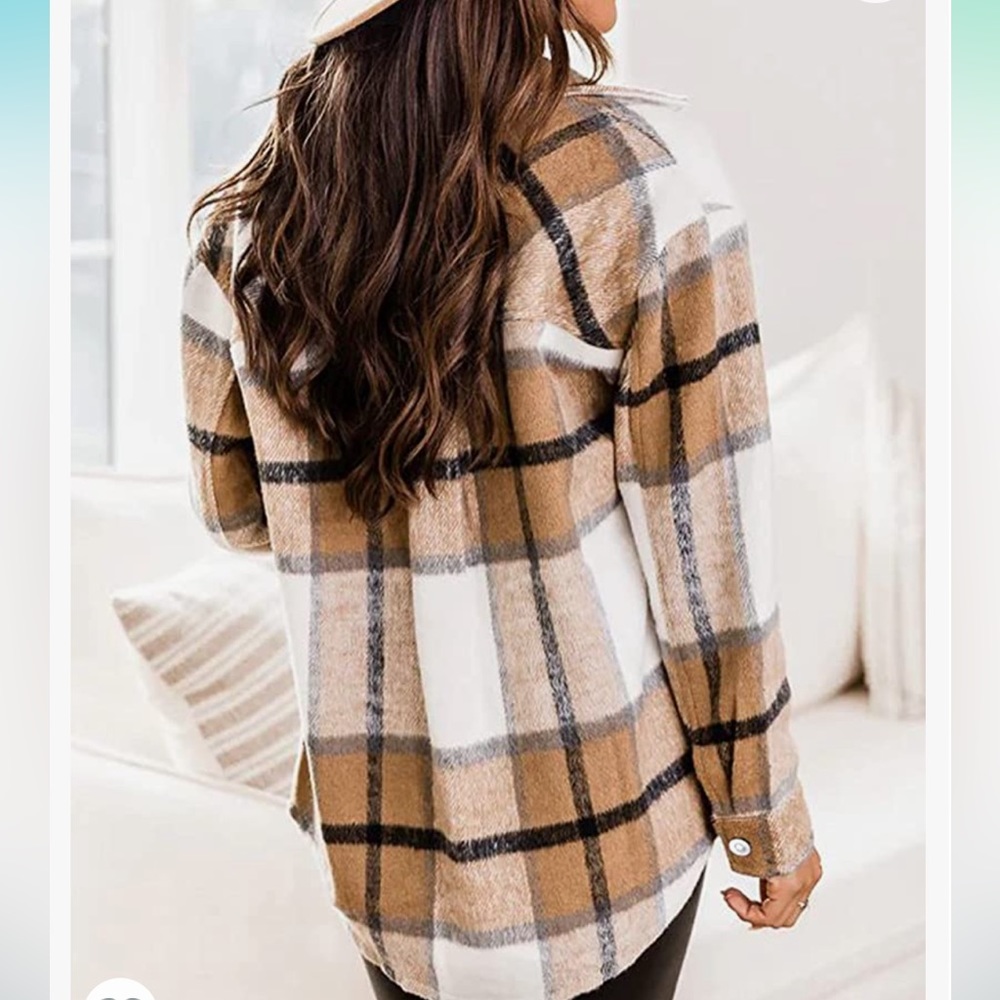 Womens Plaid Long Sleeve Lapel Button Short Pocketed Flannel Shackets Overshirt - Picture 4 of 14